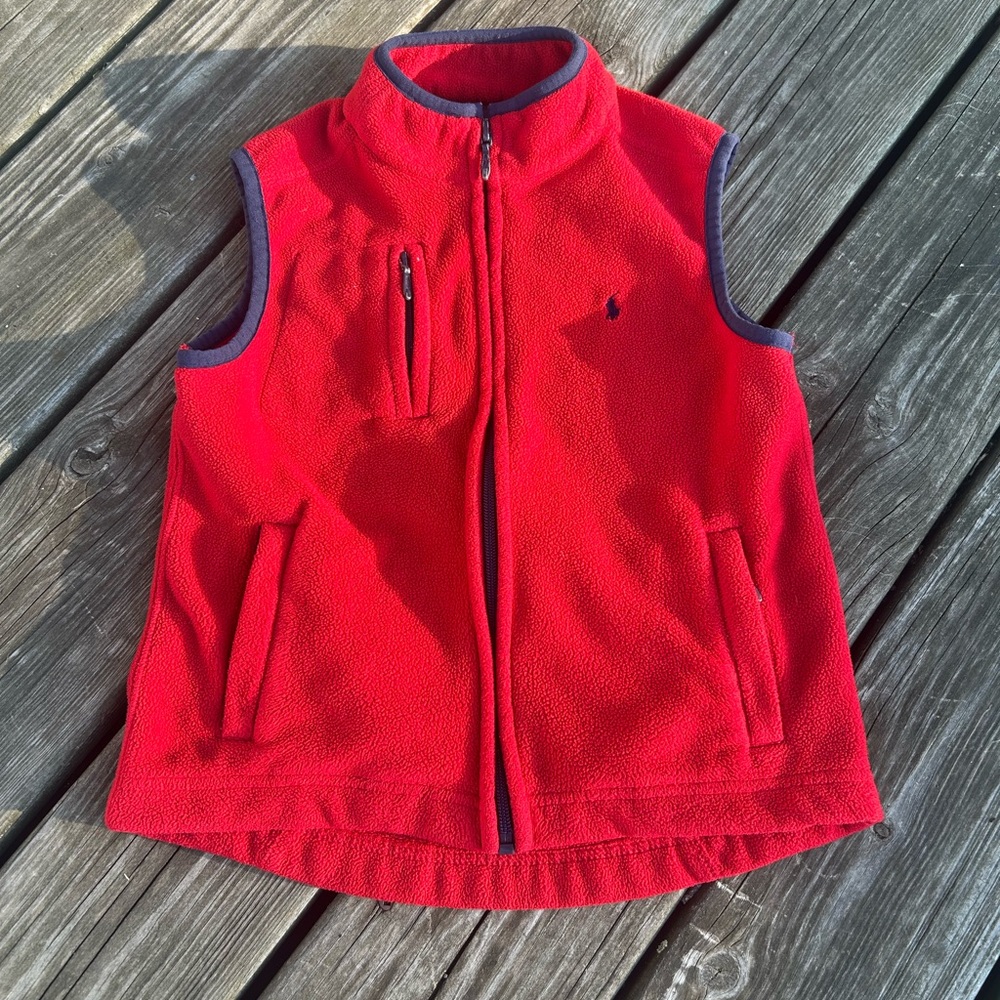 Vintage Polo Ralph Lauren Vest Fleece Full Zip Red W Blue Size 6 Toddler Kids
